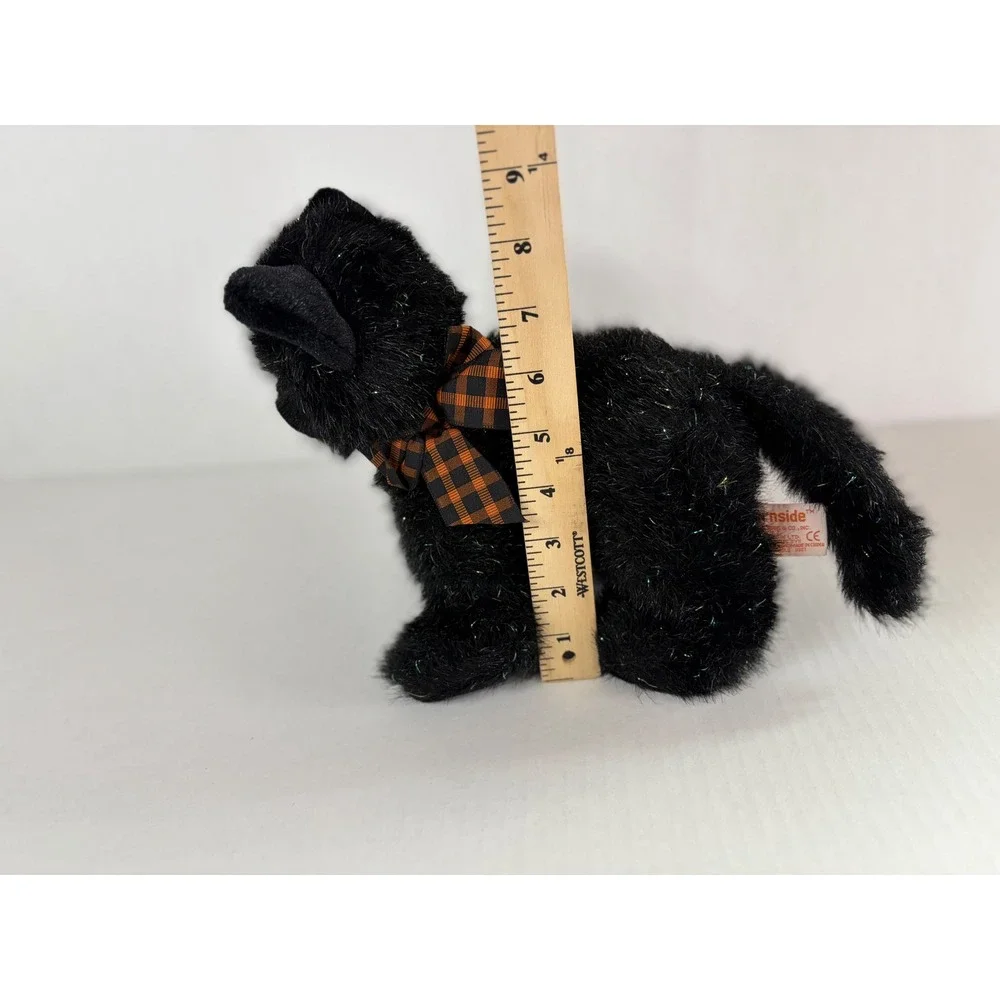 Russ Berrie Burnside Black Cat Plush Halloween Tinsel Bow Stuffed Animal 7